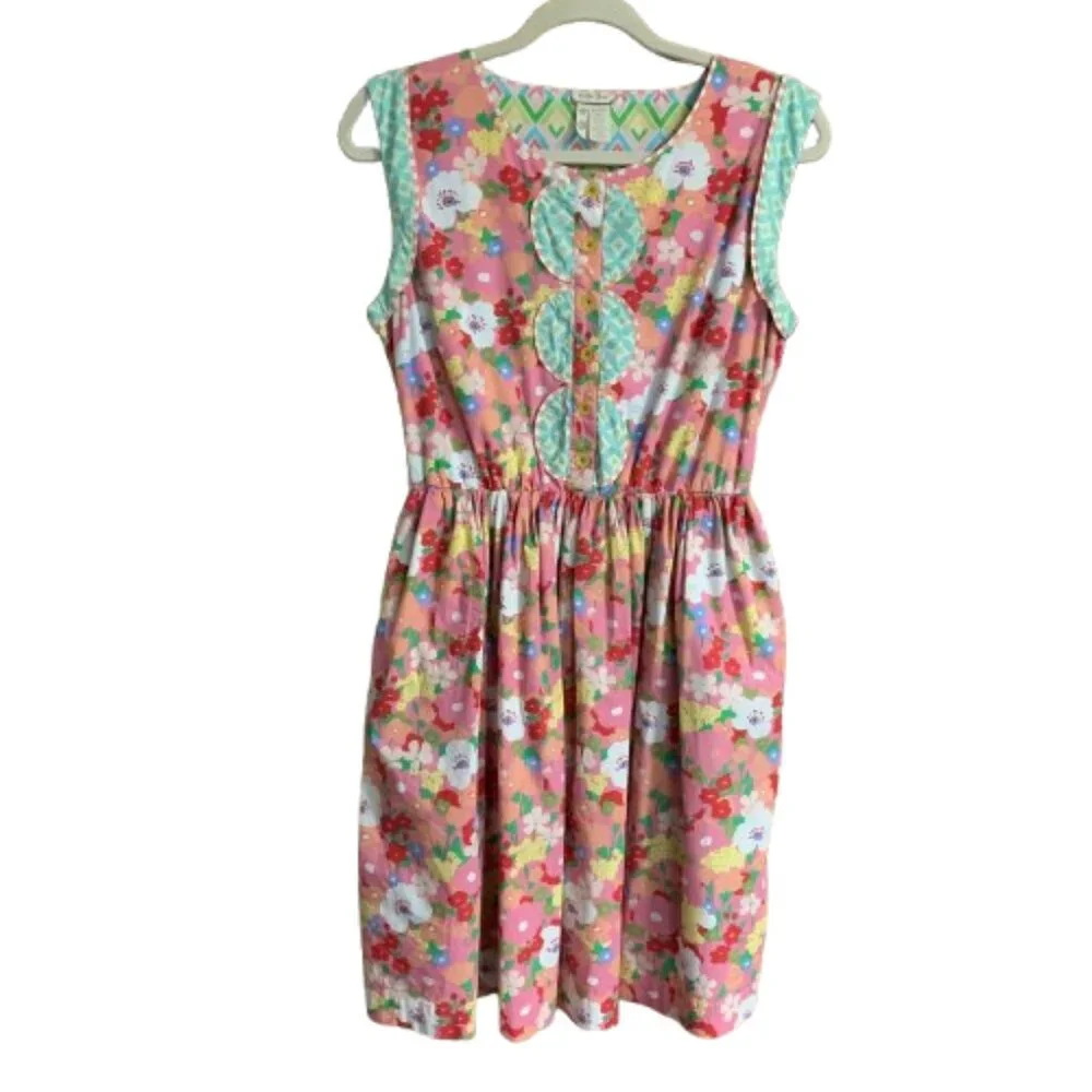 Matilda Jane Pink Floral Print Leah Sleeveless Women's Medium Fit & Flare Dress